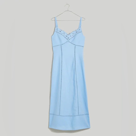 Madewell Sweetheard Midi Dress in Linen-Cotton Blend Powder Blue NWT Size 0 - Picture 1 of 15